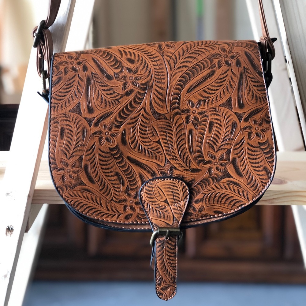 Vegan tooled leather satchel
